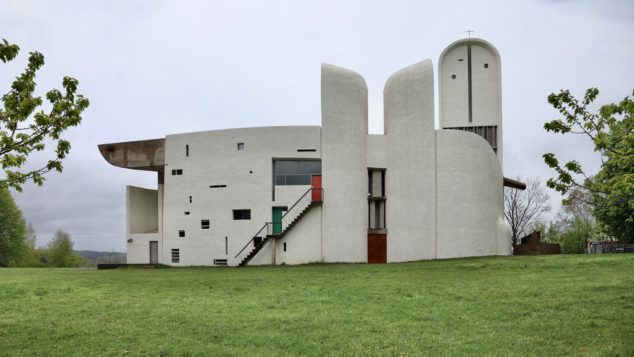 Chapel Ronchamp exterior on its hilltop approach